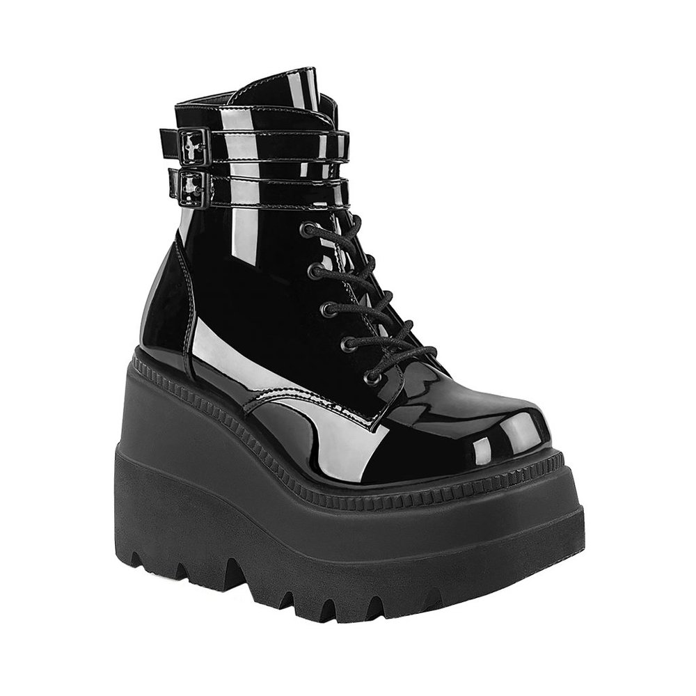 Demonia Shaker 52 Paint it Black Platform Boots - Patent Black